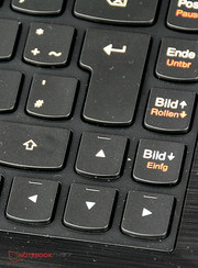 The arrow keys are pretty big for a 14-inch device, but they are not separated from the rest of the keyboard.