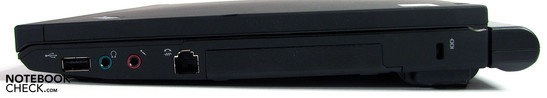 Right side: USB 2.0, audio ports, HD and Kensington lock