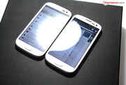 The device with a matte protector in contrast to the screen without one.