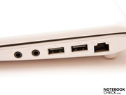 Audio ports, two USBs and network port on the right-hand side