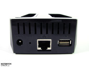 On the back next to the power connection, one finds Gigabit LAN and a USB 2.0 Port