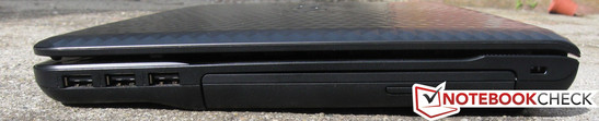 Right: 3X USB 2.0, Blu-ray optical drive, Kensington lock