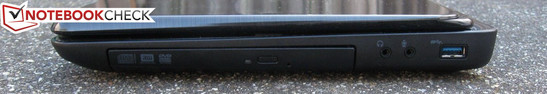 Right: DVD drive, 3.5mm headphone jack, 3.5mm mic jack, USB 3.0