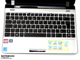 Generous chiclet-style keyboard in black.