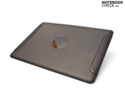 The intricate display lid is laminated with carbon fiber and enhanced with leather.