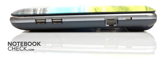 Right: 2 USB 2.0 ports, RJ-45, Kensington Lock