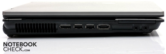 Left: Display port, 2x USB 2.0, 1x USB/e-SATA, ExpressCard, audio connections