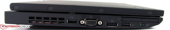 Left: USB 2.0, VGA, display port, USB 2.0, ExpressCard54, wireless on/off