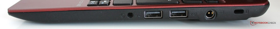 Right Side: audio combo port, 2 x USB 2.0, power connector, Kensington Lock