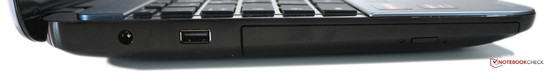 Left side: Power connector, USB 2.0, DVD-burner