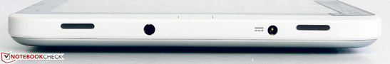 Right side: Stereo speakers, power connector and 3.5 mm stereo jack.