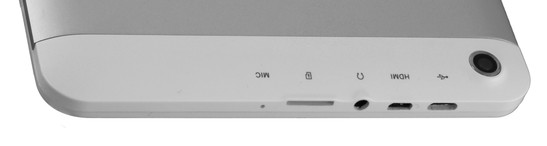 The ports are found on the front: MicroSD-card reader, audio-combo jack, Micro HDMI, Micro USB