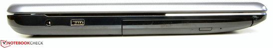 left side: power-in, USB 2.0, DVD burner