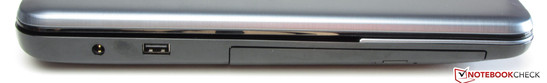 Left: Power socket, USB 2.0, DVD burner