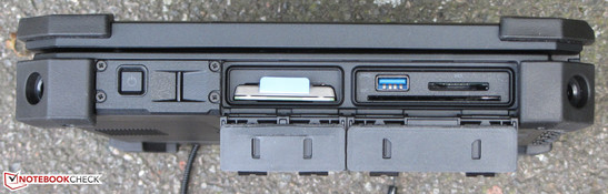 Right side: power button, fingerprint reader, hard drive, USB 3.0, smart-card reader, memory-card reader