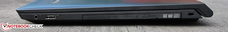 Right: Mic+Line combo, USB 2.0, DVD multi-reader, Kensington Lock