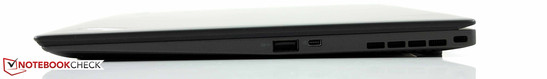 Right: USB 3.0, port for the Ethernet dongle, Kensington lock