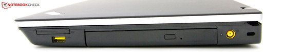Right side: ExpressCard 34, USB 2.0, DVD, Power outlet, Kensington Lock