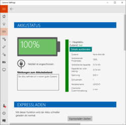 Lenovo settings - battery state