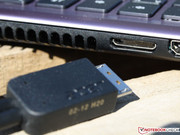 The card reader is located on the front.Unfortunately an inserted SD card sticks out almost one centimeter (0.4 inches)
