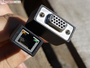 The included dongles allow the use of RJ45 and VGA.