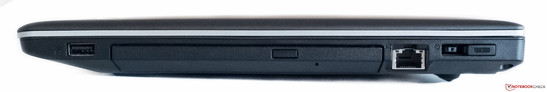 Right side: USB 2.0, DVD, Ethernet, power jack/OneLink