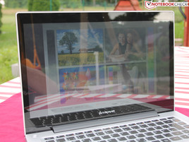214 cd/m² (center) and a glossy panel are not really suited for outdoor use.