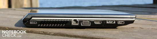 Left: USB 2.0, Ethernet, VGA, HDMI, eSATA, USB 2.0