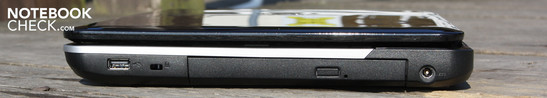 Right: USB 2.0, Kensington, DVD burner, AC