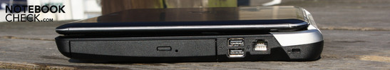 Right: DVD multi-burner, 2 USB 2.0s, Ethernet, Kensington lock