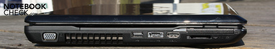 Left: VGA, USB, eSATA/USB, HDMI, ExpressCard, cardreader (SD/SDHC/MS/MSPro)