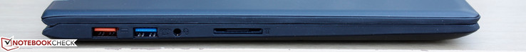 Left: USB 2.0 + charging port, USB 3.0, 3.5 mm audio, SD reader
