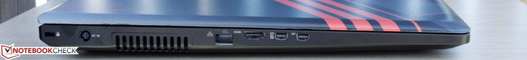 Left: Kensington Lock, AC adapter, Gigabit Ethernet, 1x HDMI 1.4, 2x mDP (1x external G-Sync)