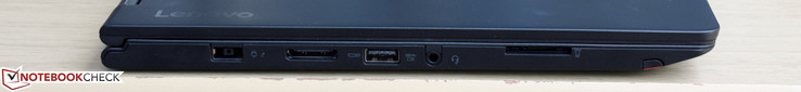 Left: AC power, OneLink+, USB 3.0, 3.5 mm headset, SD reader, Digitizer