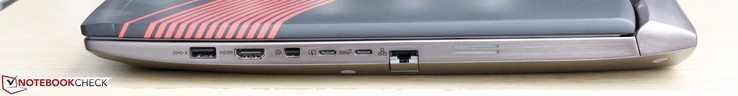 Right: USB 3.0, HDMI, mDP, Thunderbolt 3, USB 3.1 Type-C, Gigabit Ethernet