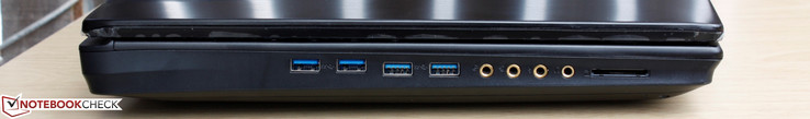 Left: 4x USB 3.0, Mic-in, SPDIF, Line-in, Line-out