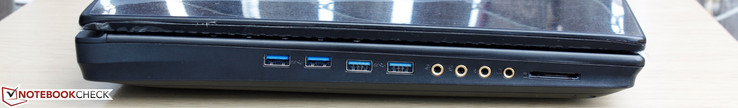 Left: 4x USB 3.0, Mic-in, SPDIF, Line-in, Line-out