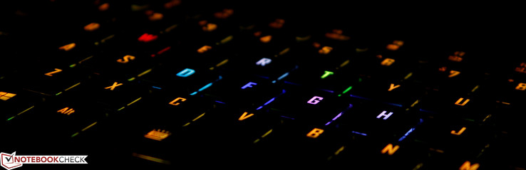 Two levels of backlight brightness. Larger keys like CapsLock and Backspace are not illuminated as evenly as these smaller QWERTY keys