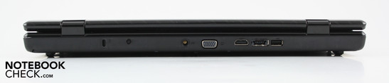 Back: Kensington lock, AC, VGA, HDMI, eSATA/USB, USB 2.0