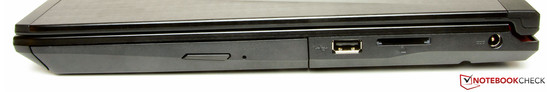 right side: Blu-Ray burner, USB 2.0, SD card reader, power supply