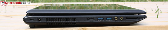Kensington, AC, HDMI, 2x USB 3.0, line-out, microphone, card reader