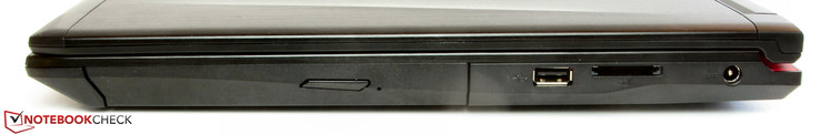 Right side: DVD burner, USB 2.0, Card reader, Power outlet