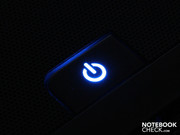 The power on button also lights up in blue.