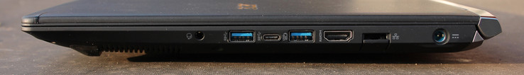 Right: combo audio mic+line, 2x USB 3.0, USB 3.0 Typ C, HDMI, RJ45 Ethernet, power socket