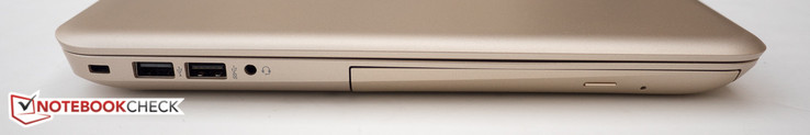 Left side: Kensington Lock slot, USB 2.0, USB 3.1 (Gen1), 3.5 mm combo-jack, DVD