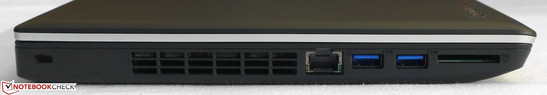 Left: Kensington Lock, RJ-45, 2x USB 3.0, card reader