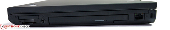 Right side: ExpressCard/34, Cardreader, combo audio in/out, optical drive, Gigabit LAN, Kensington Lock