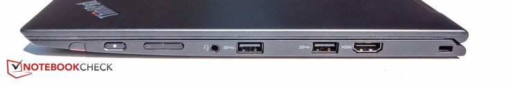 right side: stylus, power, volume rocker switch, audio combo-jack, 2x USB 3.0, HDMI, Kensington lock slot
