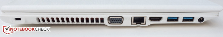 Left side: Kensington, VGA, Ethernet, HDMI, 2x USB 3.0, 3.5 audio combo-jack