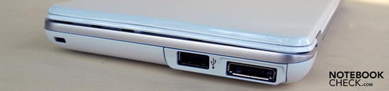 Right: Kensington lock, USB-2.0, port replicator